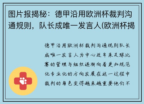 图片报揭秘：德甲沿用欧洲杯裁判沟通规则，队长成唯一发言人(欧洲杯揭幕战主裁判)