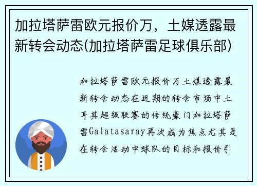 加拉塔萨雷欧元报价万，土媒透露最新转会动态(加拉塔萨雷足球俱乐部)